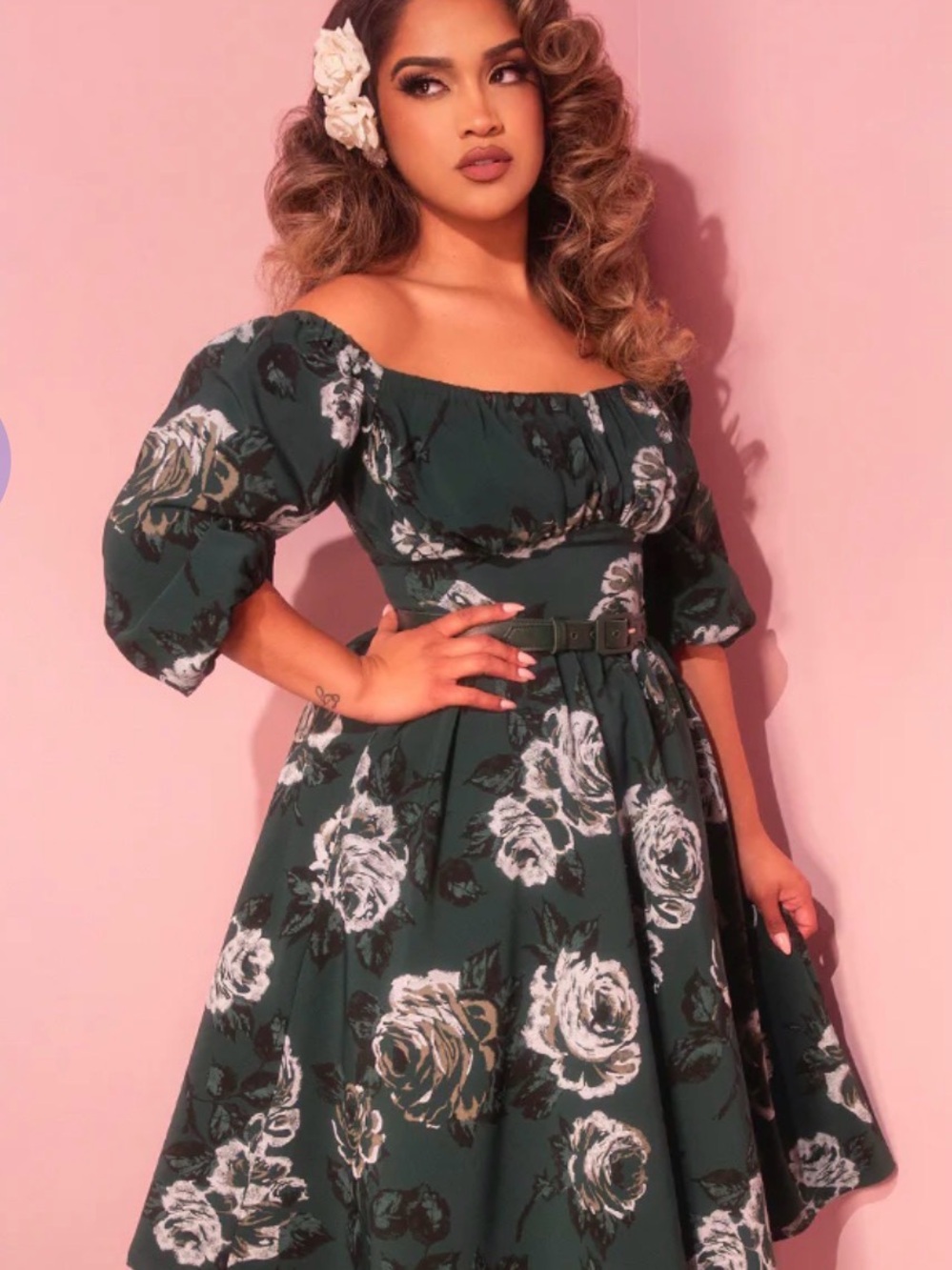 Vixen by Micheline Pitt Vacation Dress Vintage Green Roses